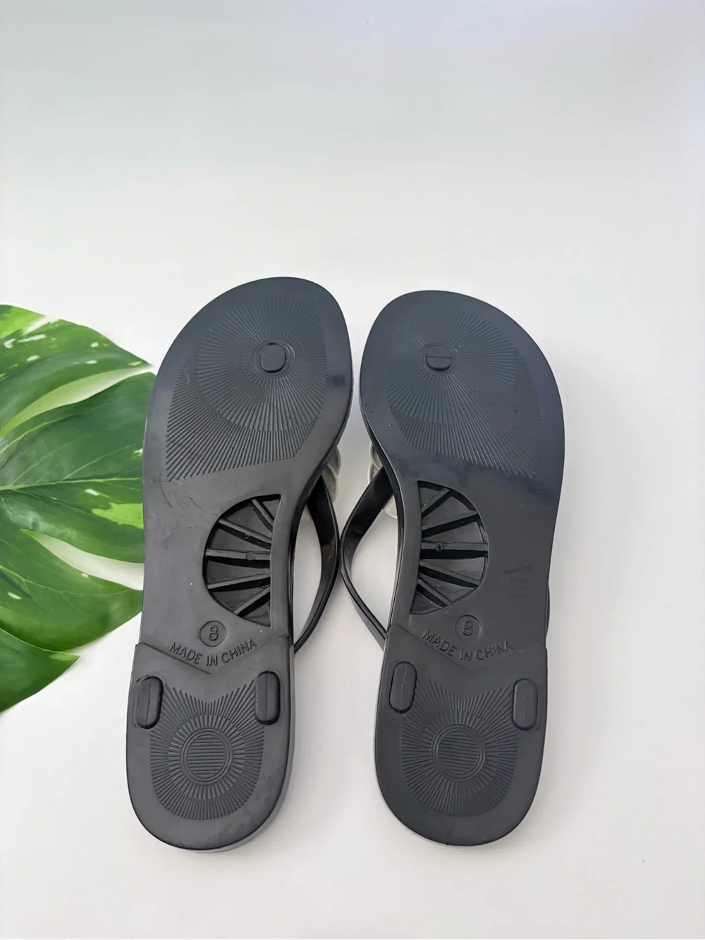 Kate Spade New York Black Jelly Flip Flops White Camellia Flower Sandals